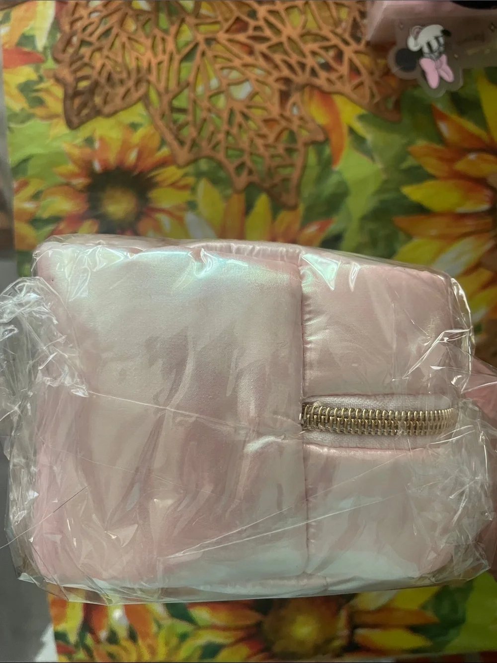 Holographic Light Pink Quilted Makeup Pouch